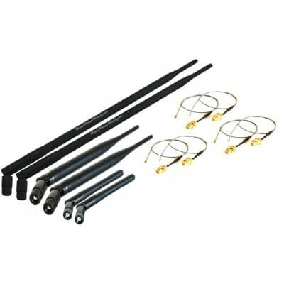 Super Power Supply® 2 x 2dBi + 2 x 6dBi + 2 x 9dBi RP-SMA Dual Band 2.4GHz 5GHz + 6 x 8in / 20cm U.fl / IPEX Cable Antenna Mod Kit